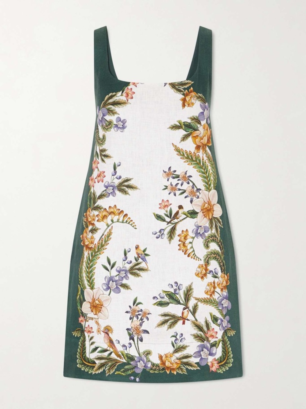 FARM Rio Linen Blend Sand Nature Garden Square Neck Mini Dress Size Medium NWT
